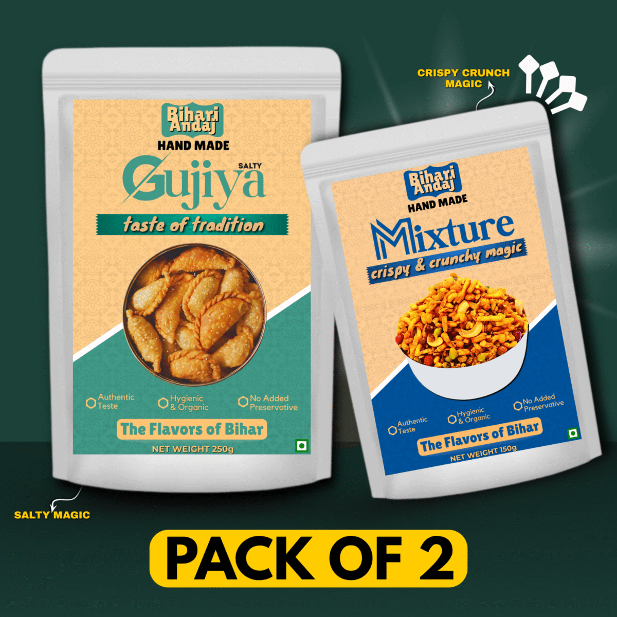 Namkeen Combo – Salty Gujiya & Spicy Mixture | Handcrafted Bihari Snacks with Desi Spices | Crispy, Chatpata & Preservative-Free - Image 1
